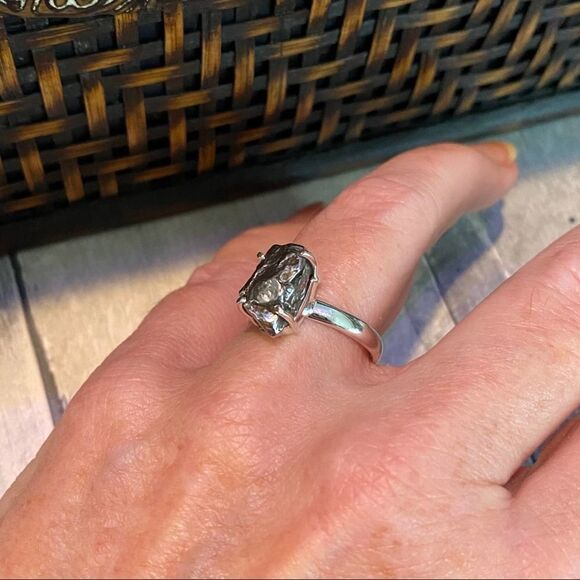 Meteorite Campo Del Cielo Solid Sterling Silver Ring Size 9 Natural Stone - Picture 10 of 10